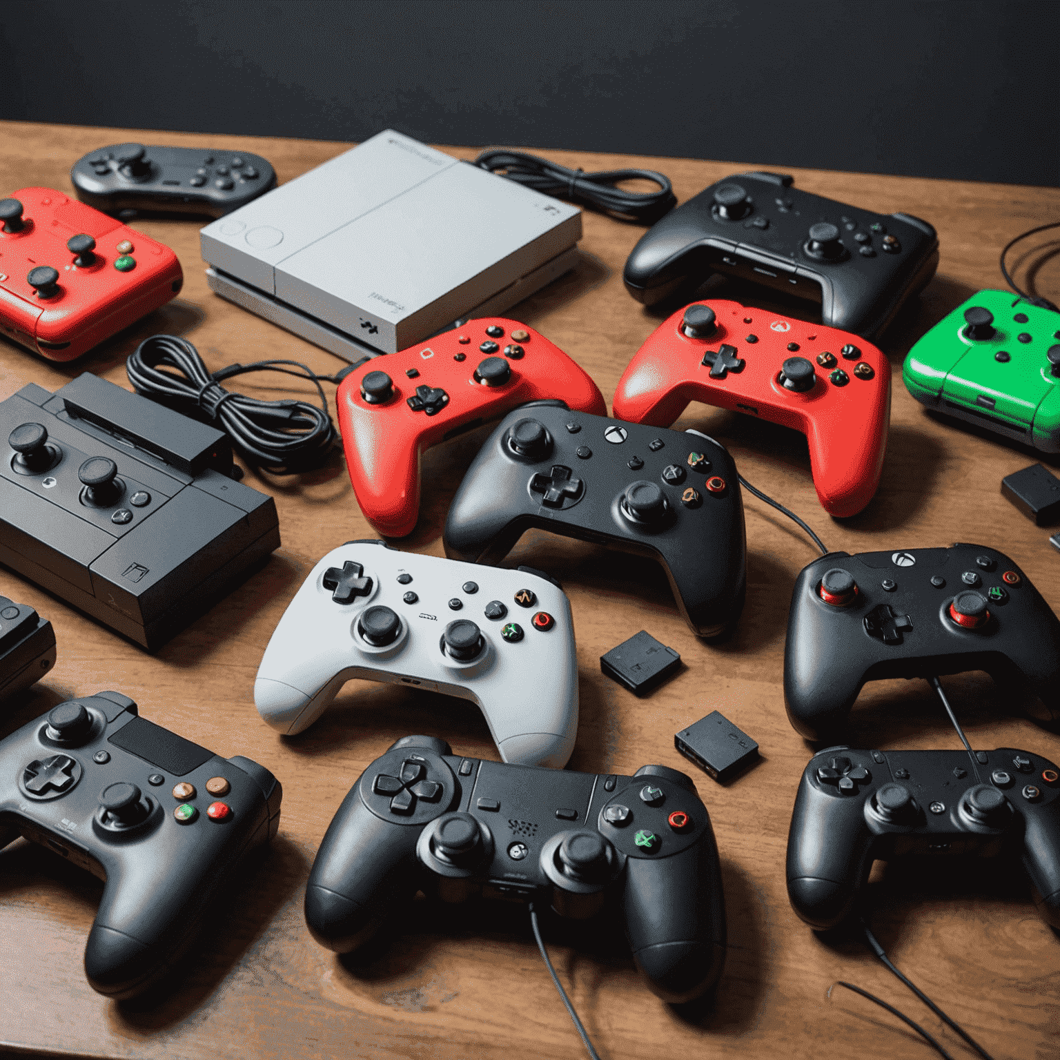 Imagen de una variedad de consolas de videojuegos populares como PlayStation, Xbox y Nintendo Switch, junto con controladores y juegos, todo dispuesto de una manera atractiva y tentadora.