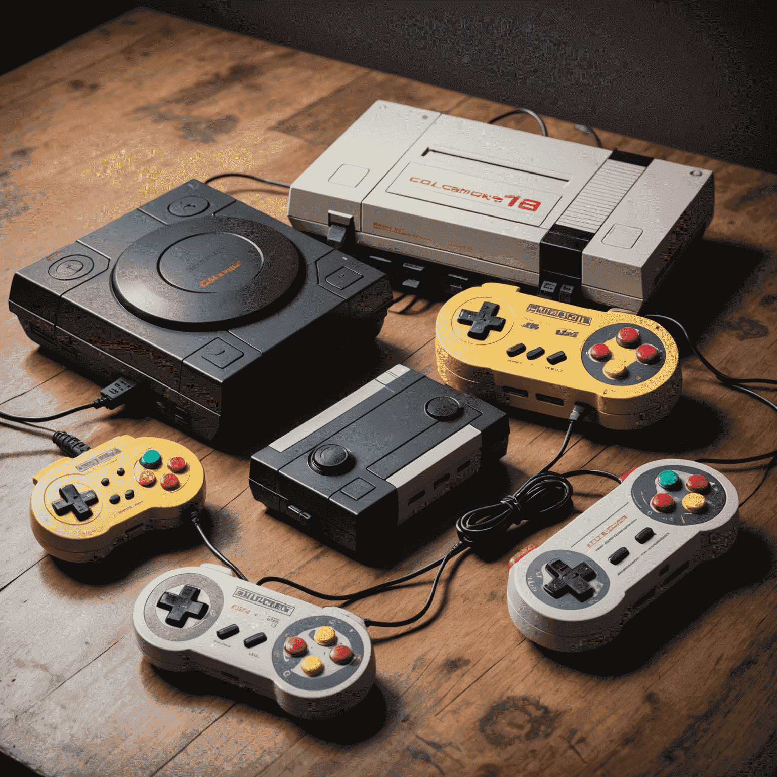 Imagen nostálgica de consolas y juegos clásicos retro